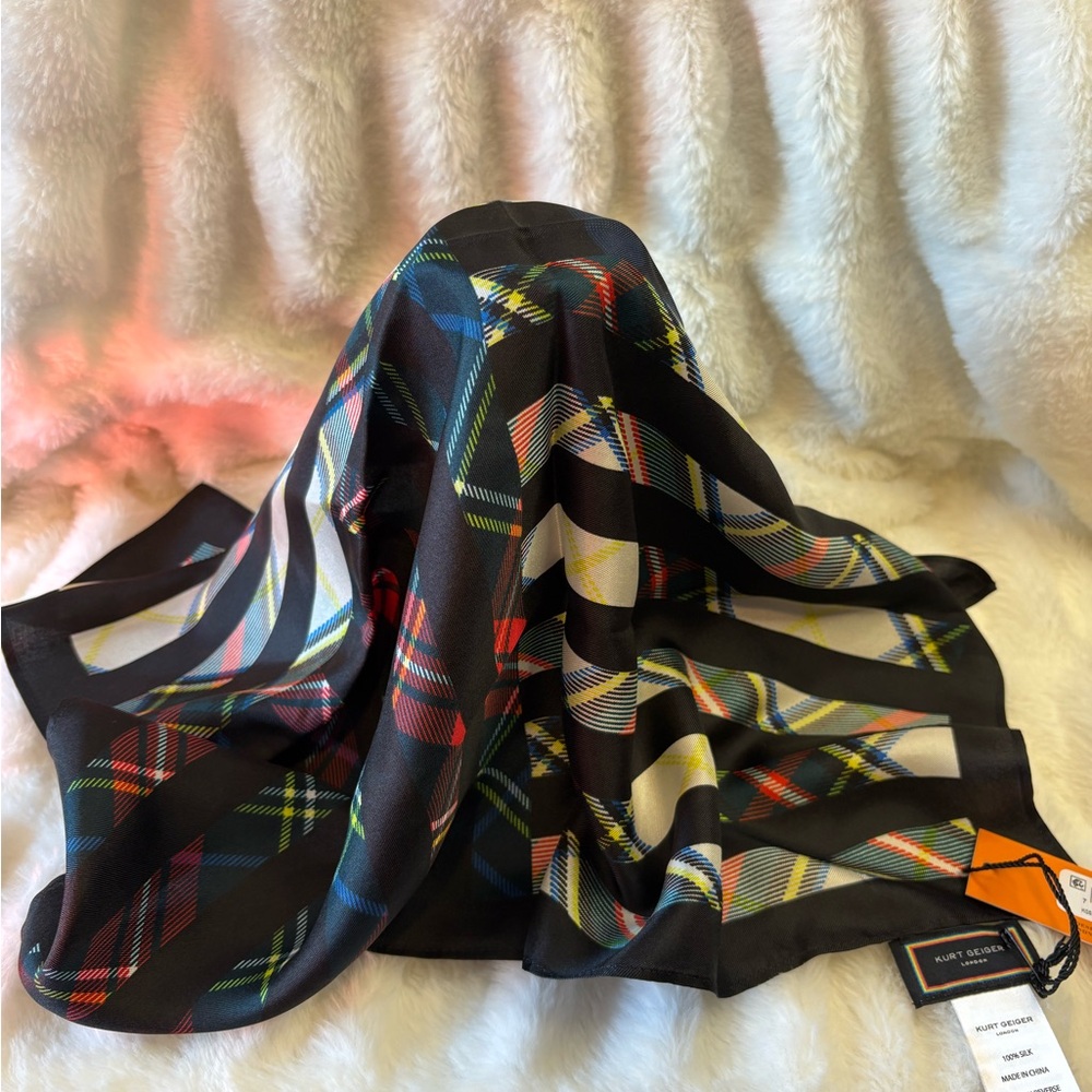 Kurt Geiger Black and Multicolor Plaid Pocket Square